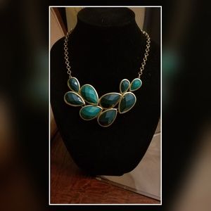 Green and Gold Stone Necklace Statement Piece